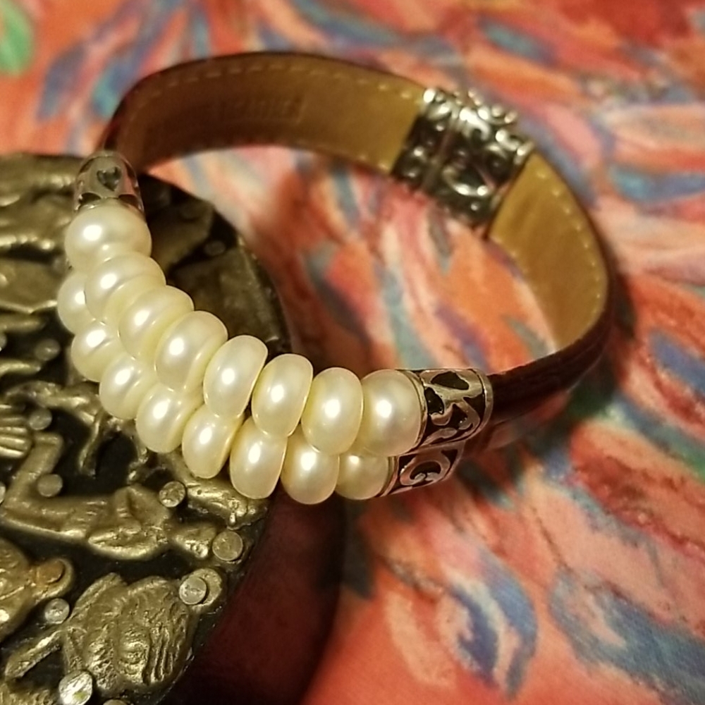 70% OFF Orig Price! Sterling Silver, Pearl & Leather Accent Bracelet